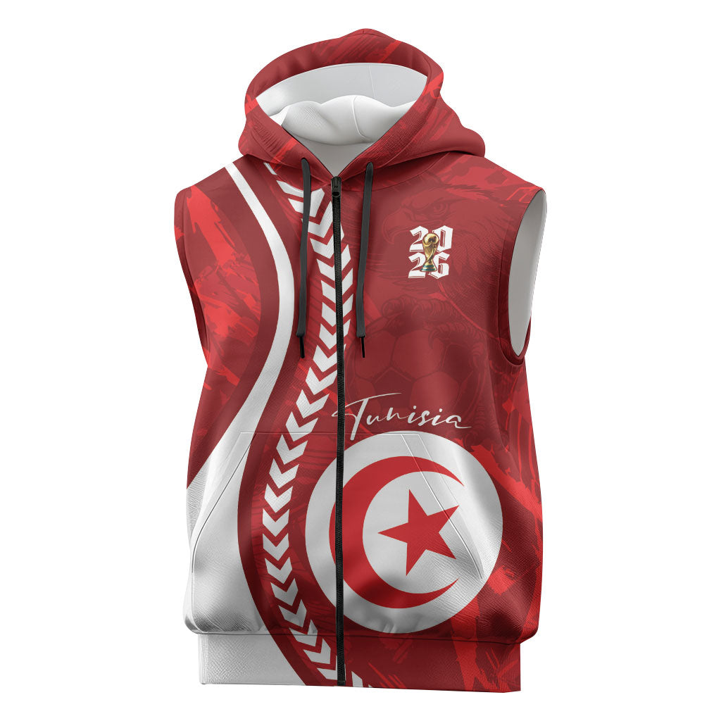 Custom Tunisia 2026 World Football Sleeveless Zip Hoodie Eagles of Carthage Go Champions