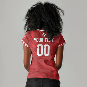 Custom Tunisia 2026 World Football Women V-Neck T-Shirt Eagles of Carthage Go Champions
