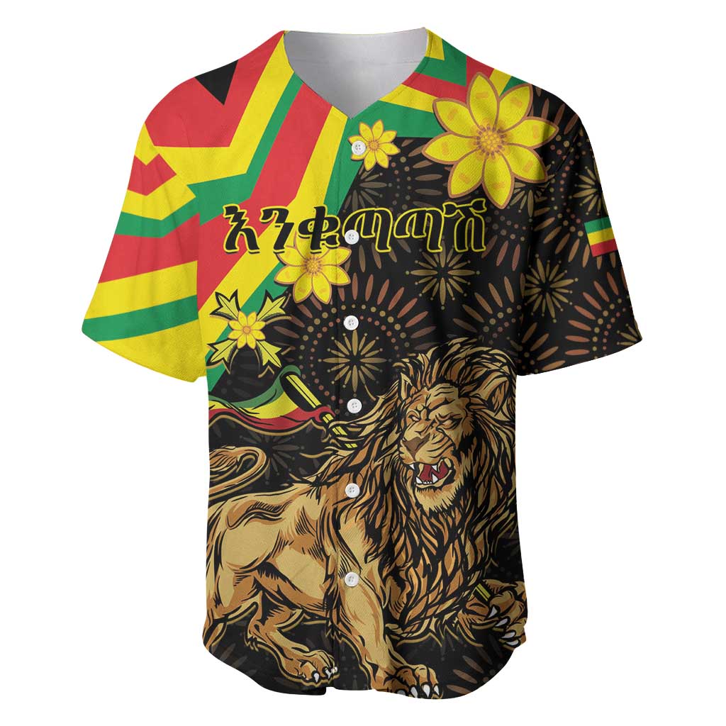 Enkutatash Ethiopia New Year Baseball Jersey Lion of Judah Adey Abeba Flower