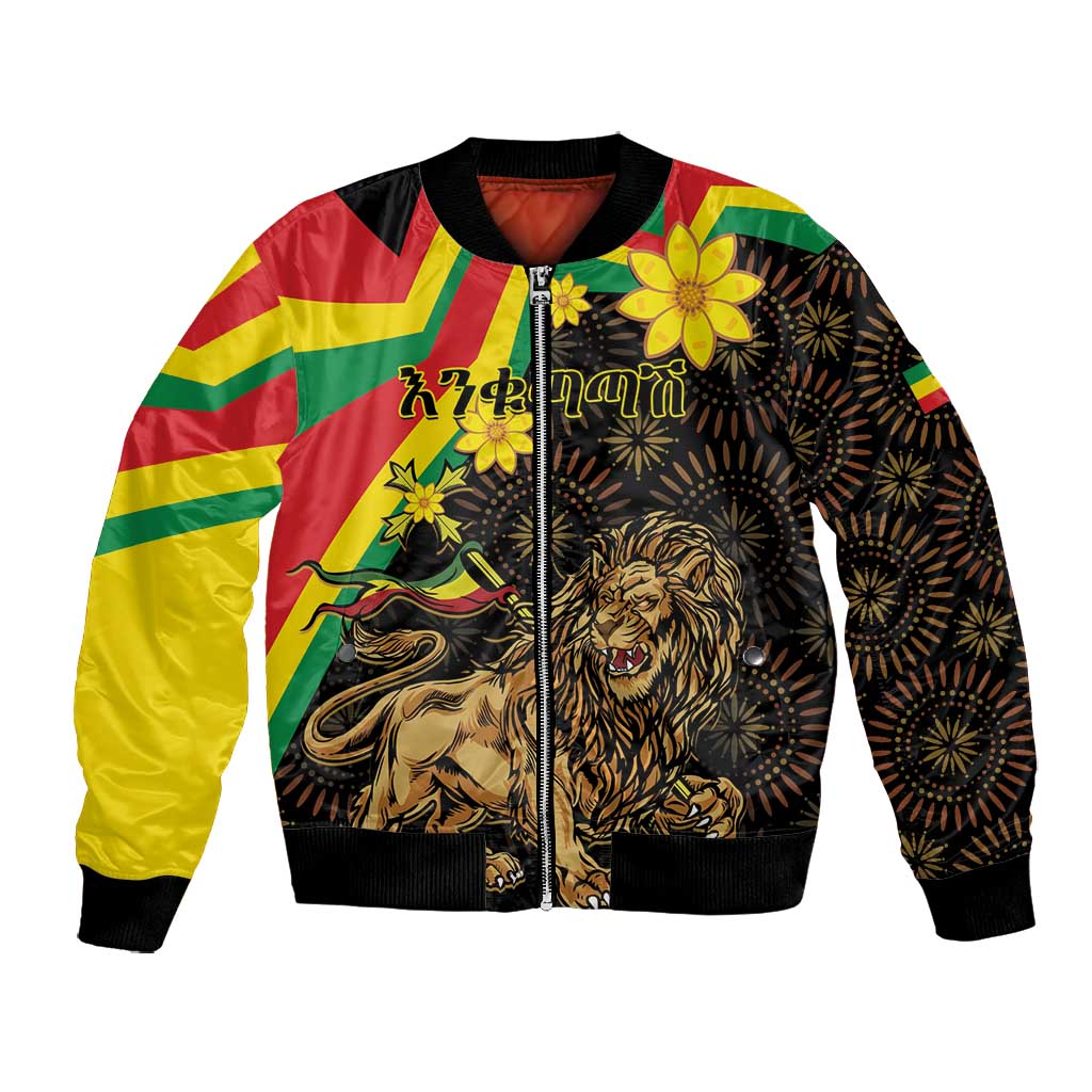 Enkutatash Ethiopia New Year Bomber Jacket Lion of Judah Adey Abeba Flower