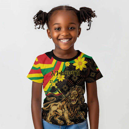 Enkutatash Ethiopia New Year Kid T shirt Lion of Judah Adey Abeba Flower