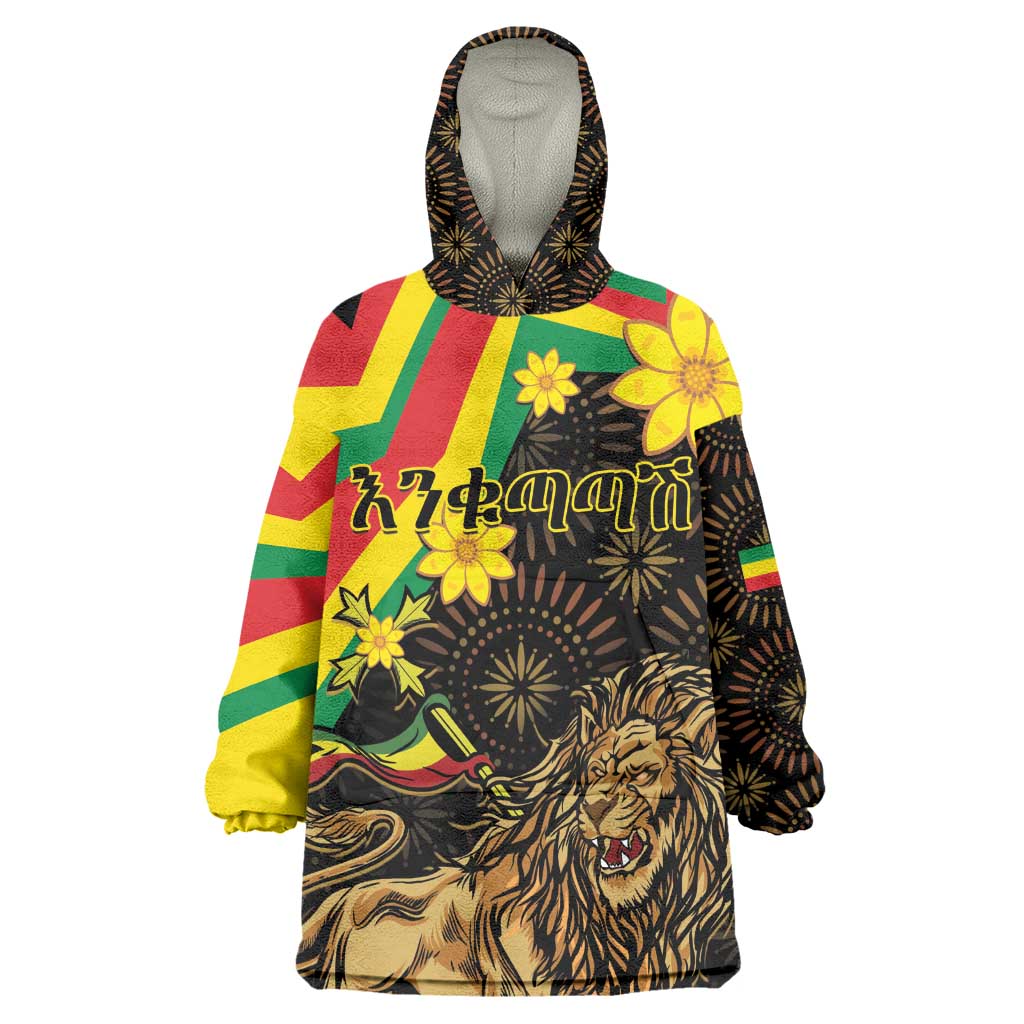 Enkutatash Ethiopia New Year KId Wearable Blanket Hoodie Lion of Judah Adey Abeba Flower