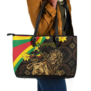 Enkutatash Ethiopia New Year Leather Tote Bag Lion of Judah Adey Abeba Flower