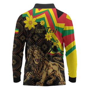 Enkutatash Ethiopia New Year Long Sleeve Polo Shirt Lion of Judah Adey Abeba Flower