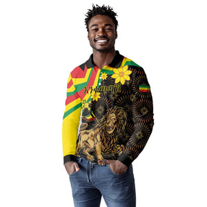 Enkutatash Ethiopia New Year Long Sleeve Polo Shirt Lion of Judah Adey Abeba Flower