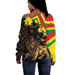 Enkutatash Ethiopia New Year Off Shoulder Sweater Lion of Judah Adey Abeba Flower