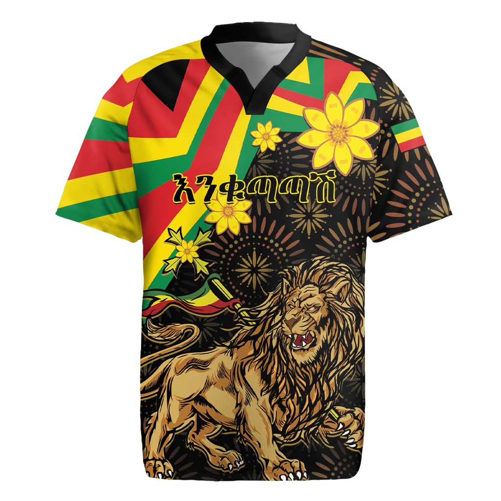 Enkutatash Ethiopia New Year Rugby Jersey Lion of Judah Adey Abeba Flower