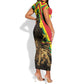 Enkutatash Ethiopia New Year Short Sleeve Bodycon Dress Lion of Judah Adey Abeba Flower LT01