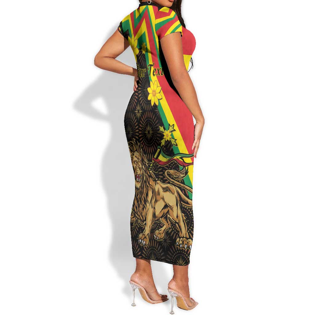 Enkutatash Ethiopia New Year Short Sleeve Bodycon Dress Lion of Judah Adey Abeba Flower LT01