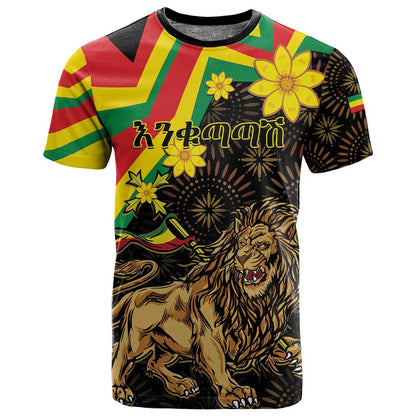 Enkutatash Ethiopia New Year T shirt Lion of Judah Adey Abeba Flower