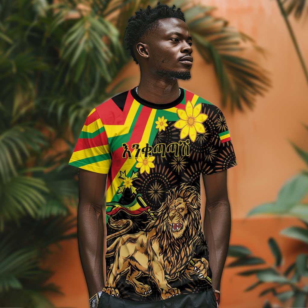 Enkutatash Ethiopia New Year T shirt Lion of Judah Adey Abeba Flower