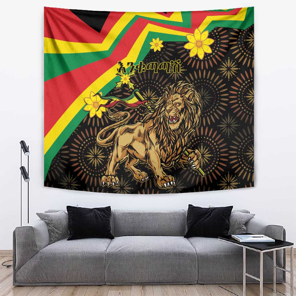 Enkutatash Ethiopia New Year Tapestry Lion of Judah Adey Abeba Flower