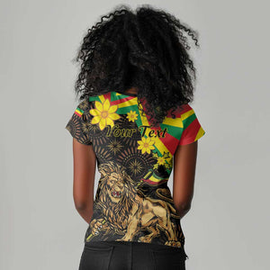 Enkutatash Ethiopia New Year Women V-Neck T-Shirt Lion of Judah Adey Abeba Flower