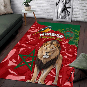 Morocco Independence Day Area Rug with Barbary Lion and Moussier's Redstart