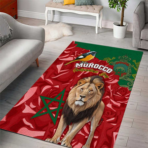 Morocco Independence Day Area Rug with Barbary Lion and Moussier's Redstart