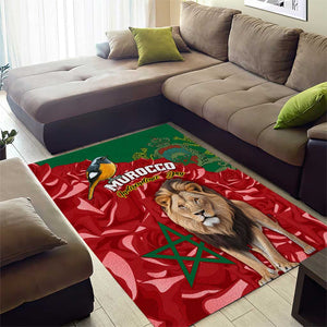 Morocco Independence Day Area Rug with Barbary Lion and Moussier's Redstart