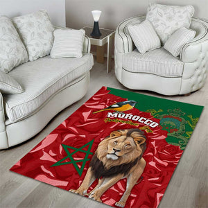 Morocco Independence Day Area Rug with Barbary Lion and Moussier's Redstart