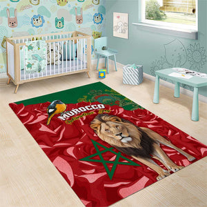 Morocco Independence Day Area Rug with Barbary Lion and Moussier's Redstart