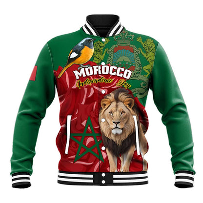 Morocco Independence Day Baseball Jacket with Barbary Lion and Moussier's Redstart LT01
