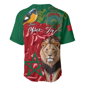 Morocco Independence Day Baseball Jersey with Barbary Lion and Moussier's Redstart