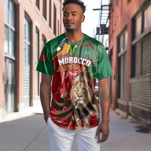 Morocco Independence Day Baseball Jersey with Barbary Lion and Moussier's Redstart