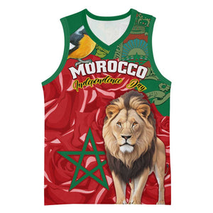 Morocco Independence Day Basketball Jersey with Barbary Lion and Moussier's Redstart LT01