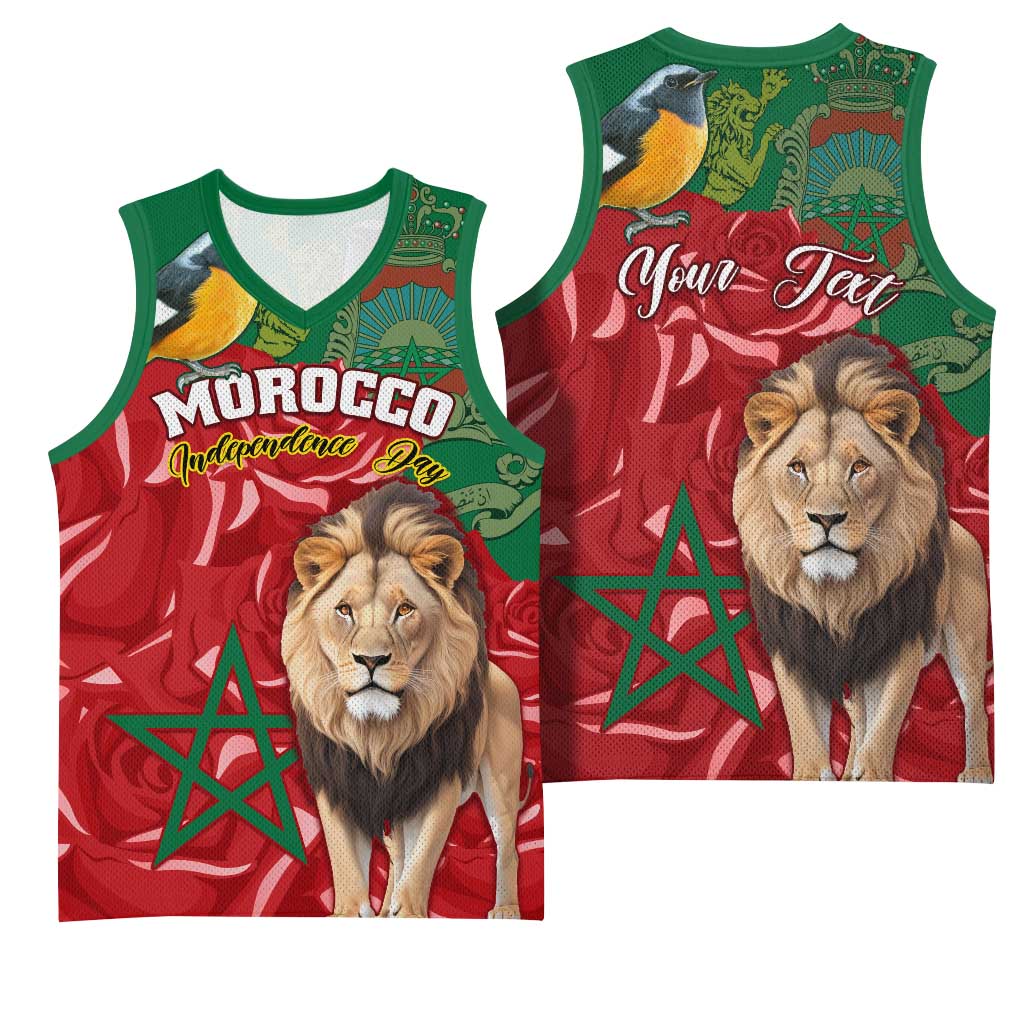 Morocco Independence Day Basketball Jersey with Barbary Lion and Moussier's Redstart LT01