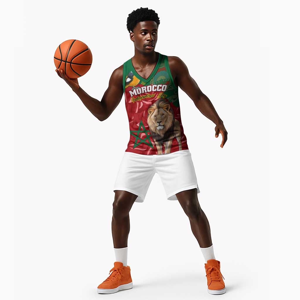 Morocco Independence Day Basketball Jersey with Barbary Lion and Moussier's Redstart LT01