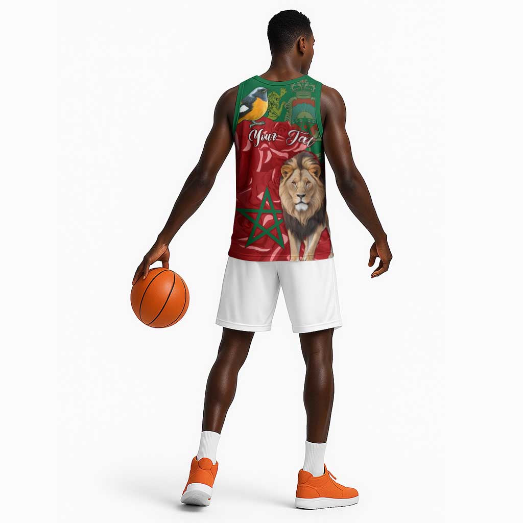 Morocco Independence Day Basketball Jersey with Barbary Lion and Moussier's Redstart LT01
