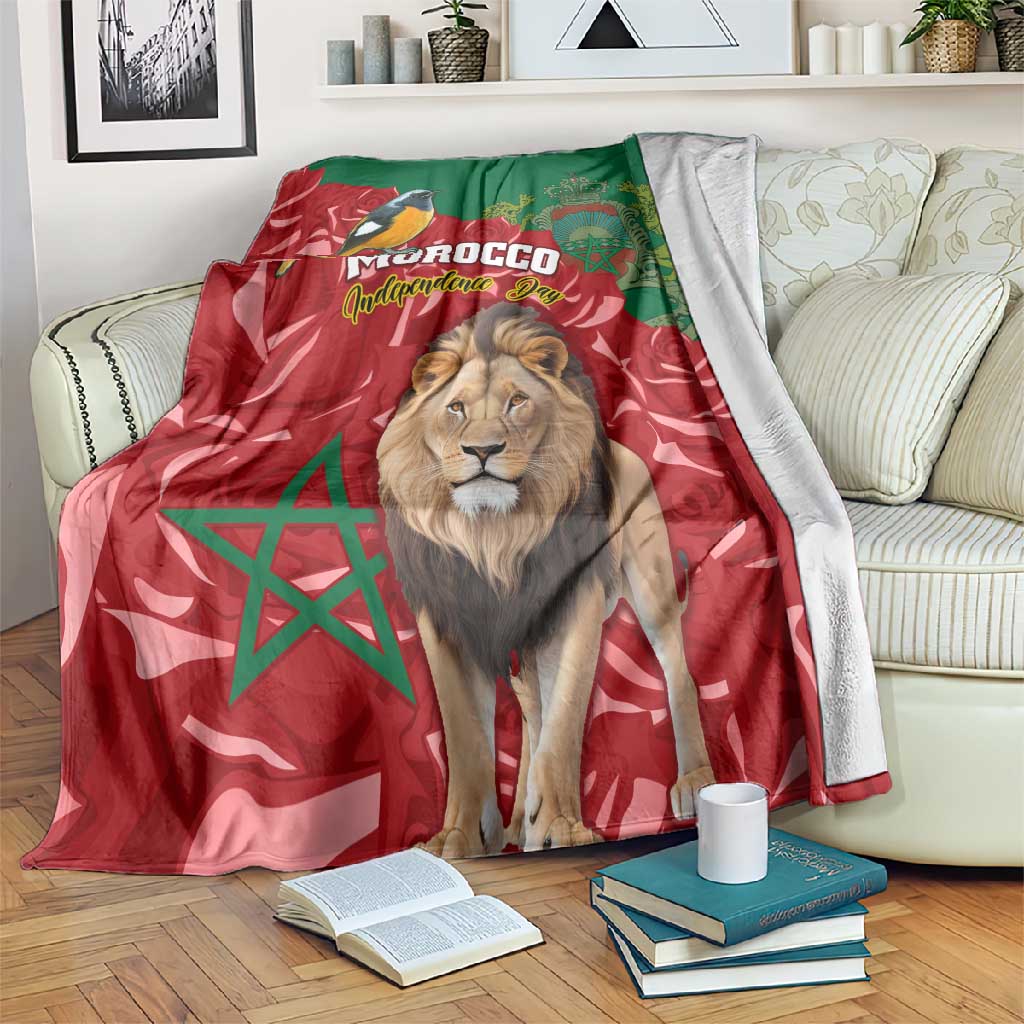 Morocco Independence Day Blanket with Barbary Lion and Moussier's Redstart