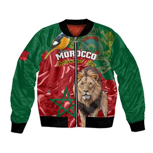 Morocco Independence Day Bomber Jacket with Barbary Lion and Moussier's Redstart