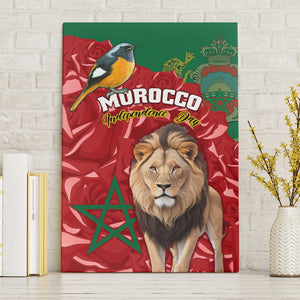 Morocco Independence Day Canvas Wall Art with Barbary Lion and Moussier's Redstart