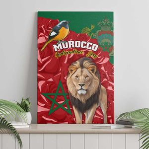 Morocco Independence Day Canvas Wall Art with Barbary Lion and Moussier's Redstart