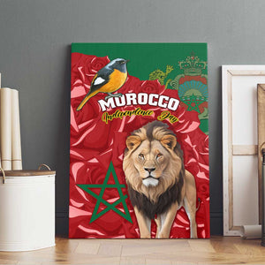 Morocco Independence Day Canvas Wall Art with Barbary Lion and Moussier's Redstart