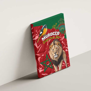 Morocco Independence Day Canvas Wall Art with Barbary Lion and Moussier's Redstart