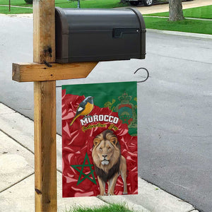 Morocco Independence Day Garden Flag with Barbary Lion and Moussier's Redstart