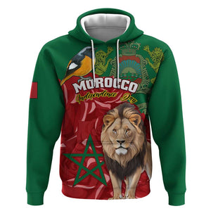 Morocco Independence Day Hoodie with Barbary Lion and Moussier's Redstart