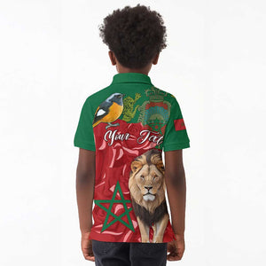 Morocco Independence Day Kid Polo Shirt with Barbary Lion and Moussier's Redstart