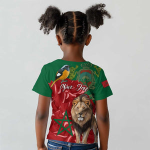 Morocco Independence Day Kid T shirt with Barbary Lion and Moussier's Redstart