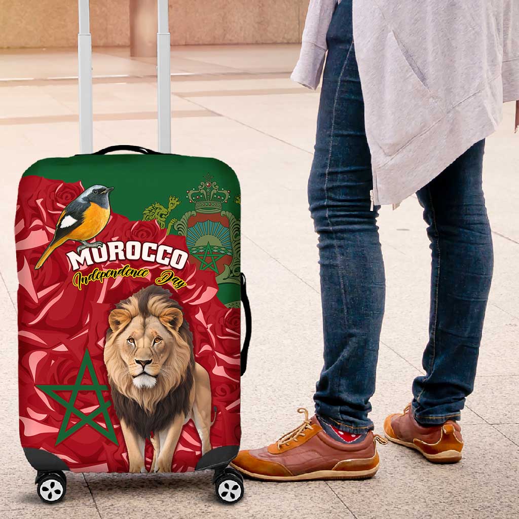 Morocco Independence Day Luggage Cover with Barbary Lion and Moussier's Redstart