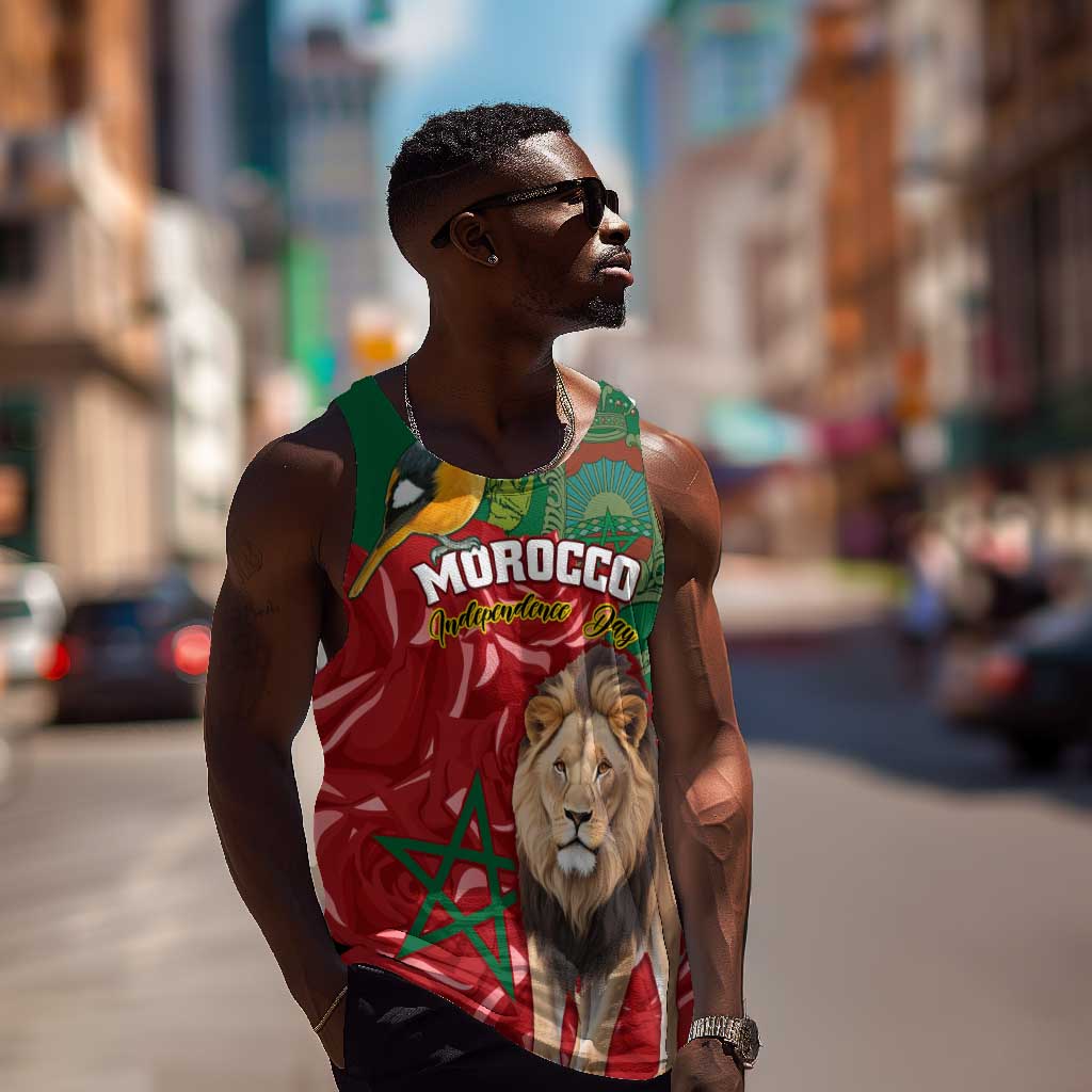 Morocco Independence Day Men Tank Top with Barbary Lion and Moussier's Redstart