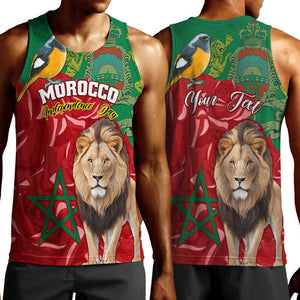 Morocco Independence Day Men Tank Top with Barbary Lion and Moussier's Redstart