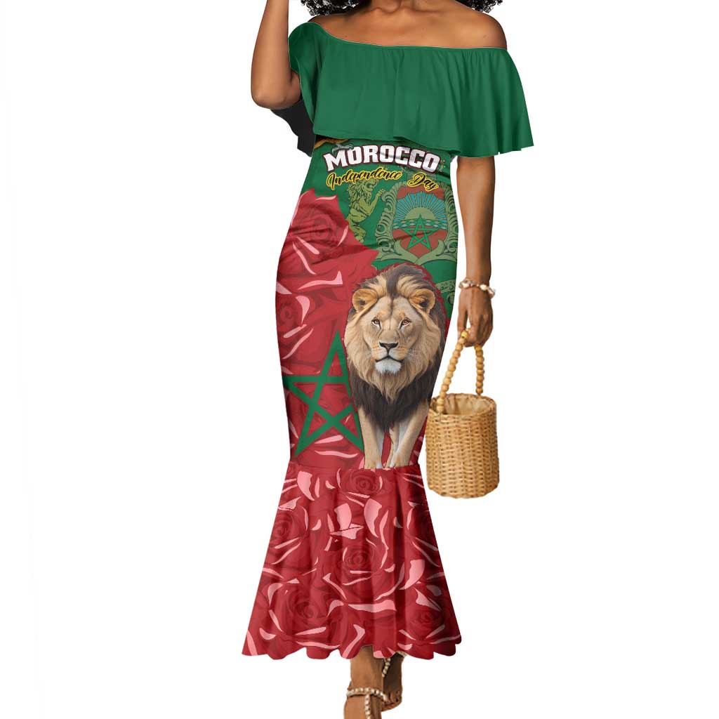 Morocco Independence Day Mermaid Dress with Barbary Lion and Moussier's Redstart