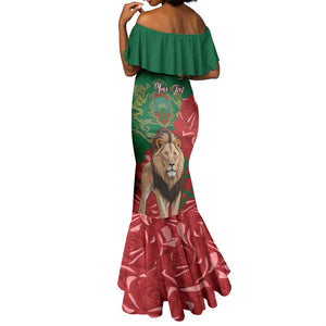 Morocco Independence Day Mermaid Dress with Barbary Lion and Moussier's Redstart