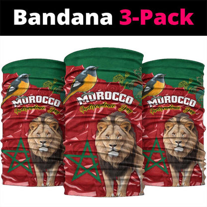 Morocco Independence Day Neck Gaiter Barbary Lion and Moussier's Redstart LT01