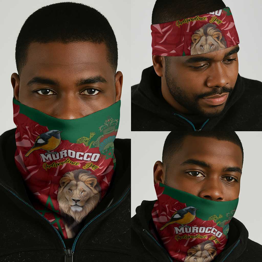 Morocco Independence Day Neck Gaiter Barbary Lion and Moussier's Redstart LT01