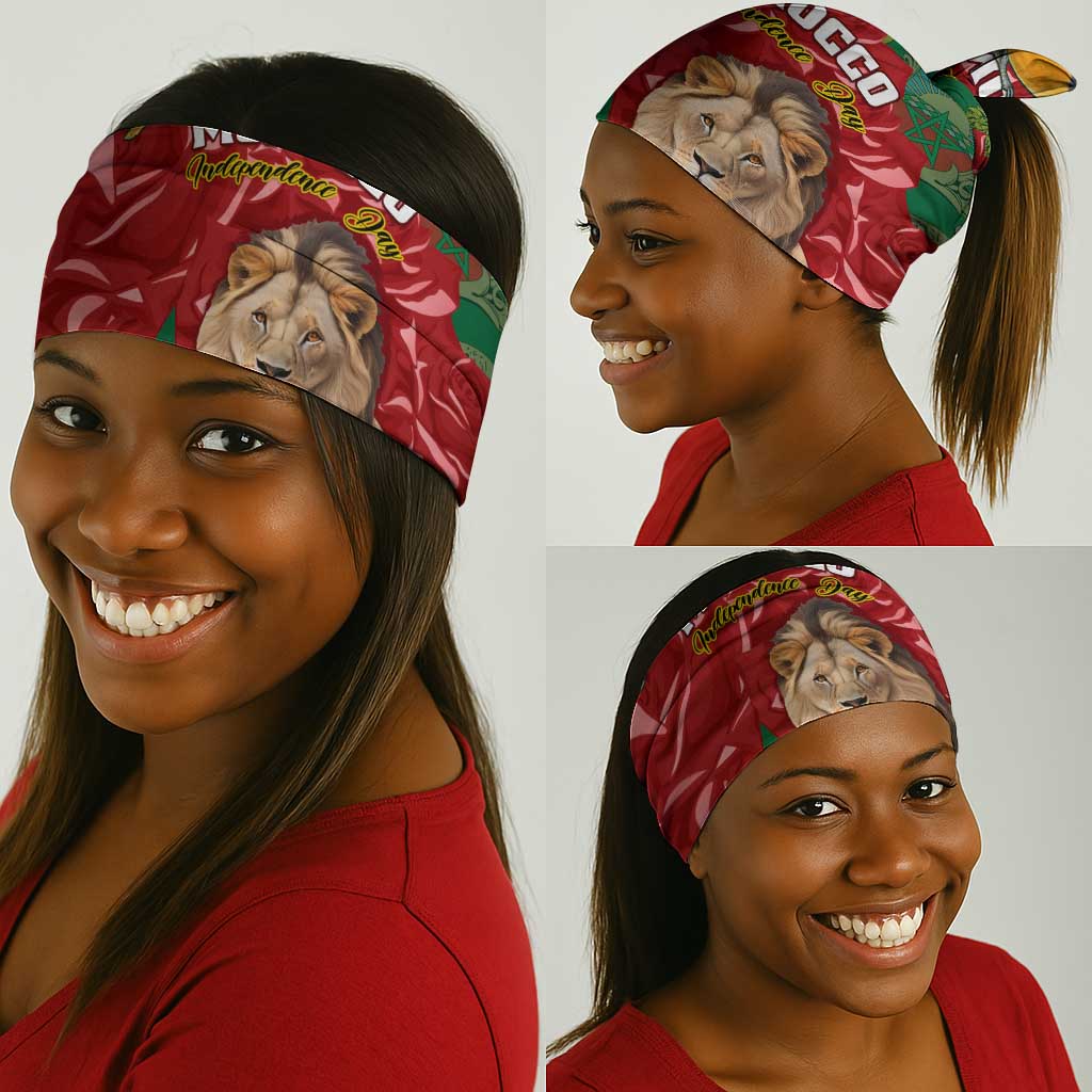Morocco Independence Day Neck Gaiter Barbary Lion and Moussier's Redstart LT01