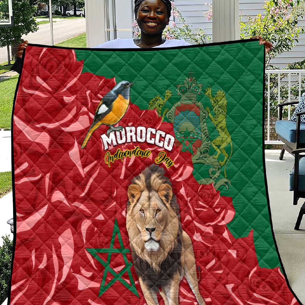 Morocco Independence Day Quilt with Barbary Lion and Moussier's Redstart