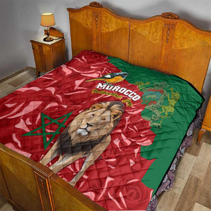 Morocco Independence Day Quilt with Barbary Lion and Moussier's Redstart