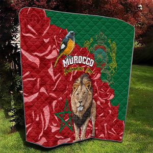 Morocco Independence Day Quilt with Barbary Lion and Moussier's Redstart